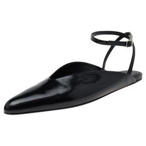 BALENCIAGA | Ankle-strap Patent Leather Flats In 1000 Black Size 36.5 New in Box